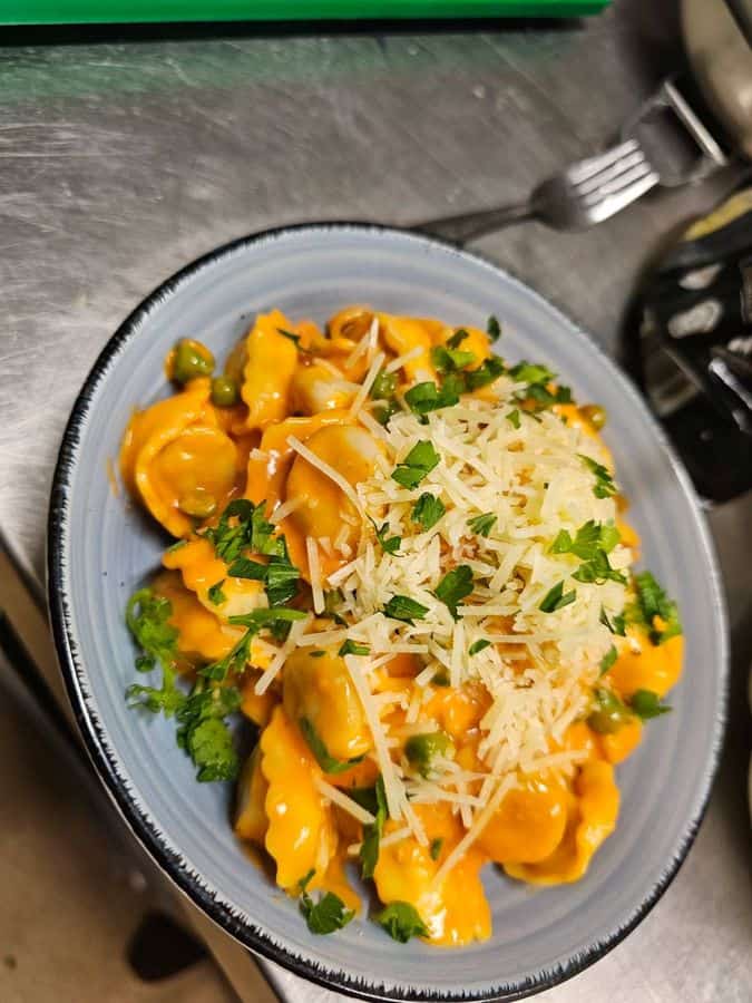 Tortellini in a creamy tomato sauce with parmesan