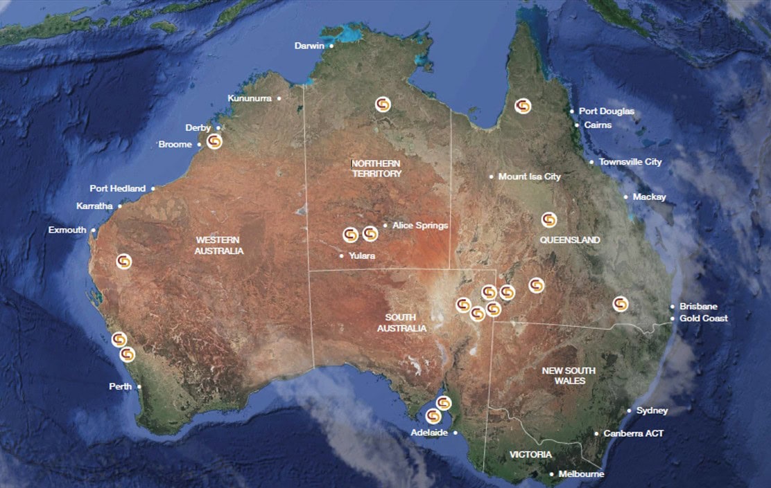 Map of Australia showing Desert City operating regions